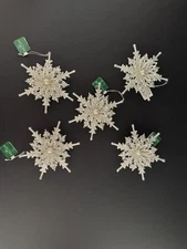5 Kurt Adler Silver Glitter Acrylic Snowflake 3D Ornaments NEW