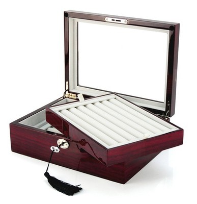 Cufflinks Storage Case  Double Layer Mahogany Organizer for Jewelry Display