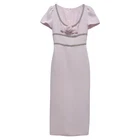 French Style Women's Rhinestone Short Sleeve Back Zip Long Pencil Dress Slim Fit