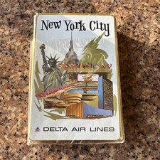 Vintage 1970s Delta Air Lines Playing Cards - New York Artwork - W/ Cellophane