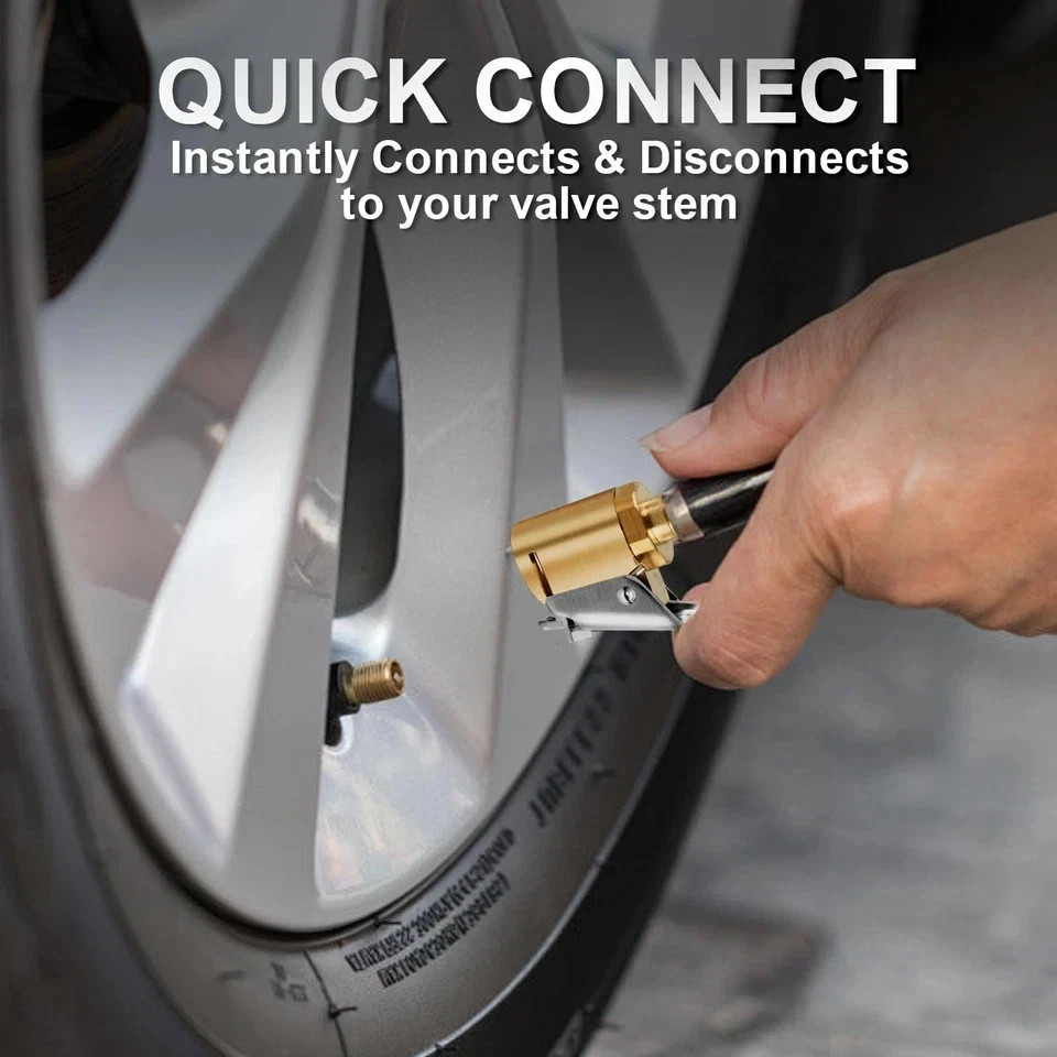 2-Pack Brass Tire Air Chuck, Locking Quick Connect Inflator Hose Adapter, No Lea