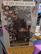 DIY Book Nook Led Light 3D Wooden Saisons Cafe Bookshelf Decor