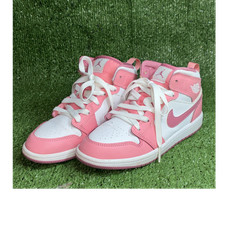 Jordan Air Jordan 1 Mid GS Pink/White Mid Top Leather Lace Up US 2Y DQ8424