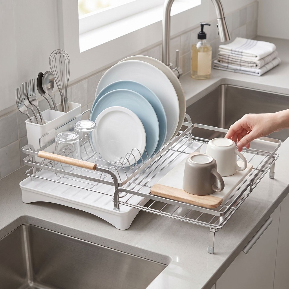 Expandable Dish Drying Rack For Kitchen Counter Rustproof Stainless ...
