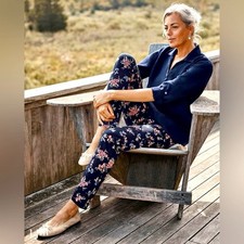 J Jill Precision-Stretch Slim-Leg Pants Dark Florals Navy Women s 18 Mature Chic