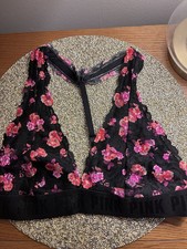 PINK VS Floral Lace Racerback Bralette Black Pink Adjustable Straps Size M