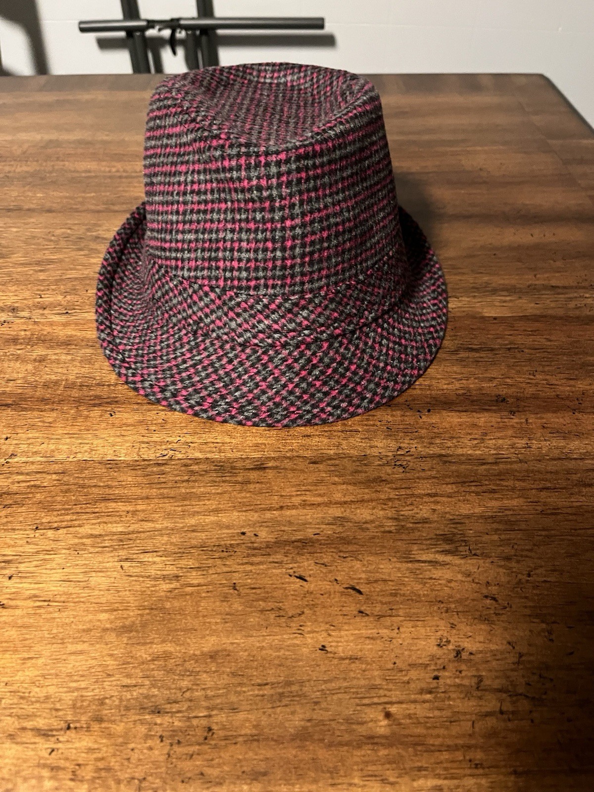 Gray Pink Houndstooth Pattern Fedora Hat Men's On… - image 2