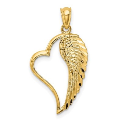 14k Gelbgold poliert Herz und Flügel Anhänger