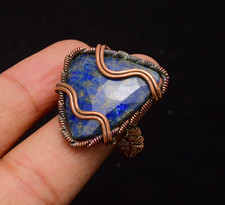 Lapis Lazuli Gemstone Copper Wire Wrapped Handmade Jewelry Ring Size 10