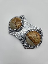 Vintage Western Belt Buckle Silver Tone with Two Jasper Stones