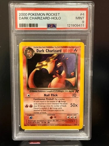 2000 Pokémon card game Dark Charizard 4/82 Team Rocket Holo PSA 9 MINT