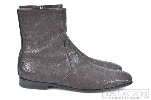 Scarpe da uomo Prada in pelle marrone tinta unita goffrata stivali con zip - UK 8 / US 9 - Foto 2 di 10