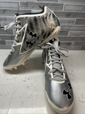 Mens UNDER ARMOUR Clutch Fit Nitro Football Cleats Slvr/Wht Size 12