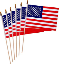 6 Pack Small American Flags - 4X6 Inch Mini USA Hand Held Stick Flag