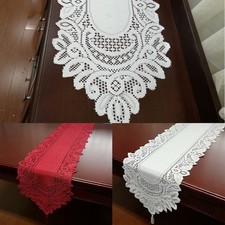 Main Rectangle Nappe Crochet Coton Dentelle Table Tissu Housse Rouge Blanches
