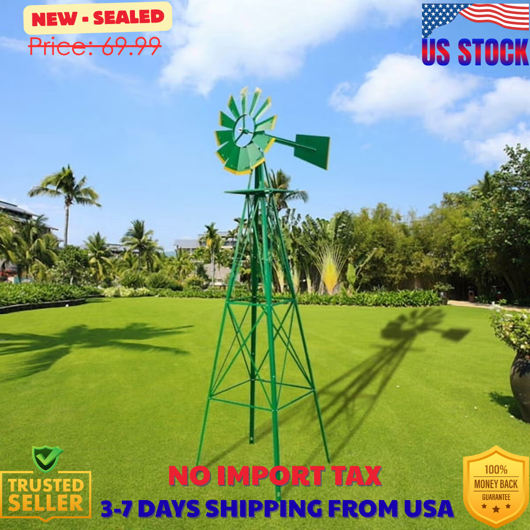 Windmill 8FT Yard Garden Metal Ornamental Wind Mill Weather Resistant Decoration