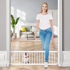 Dog Gate 18"-45" Adjustable Extra Wide Metal Baby Gate to Step Over 10" Tall