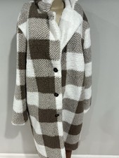 Sherpa jacket size large women soft teddy fleece long faux checked