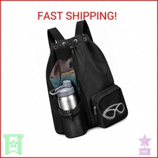 Mesh Swim Bag, Mesh Beach Drawstring Backpack for Pool, Gym  Beach Black 