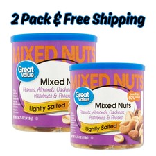 2 PACK Great Value Roasted Lightly Salted Mixed Nuts, 14.75 oz