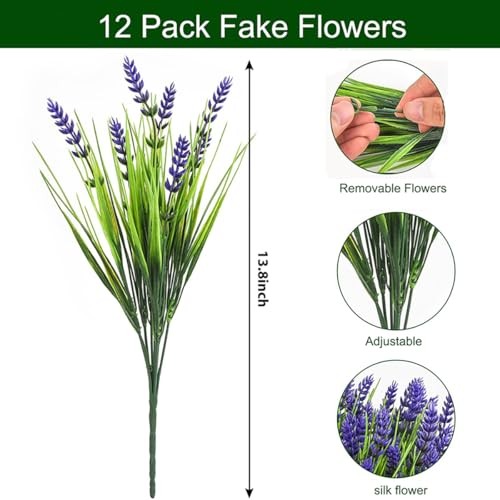 Artificial Plants Outdoor, 12 Pcs Fake Monkey Grass with Flowers for Pot, UV - Picture 3 of 6