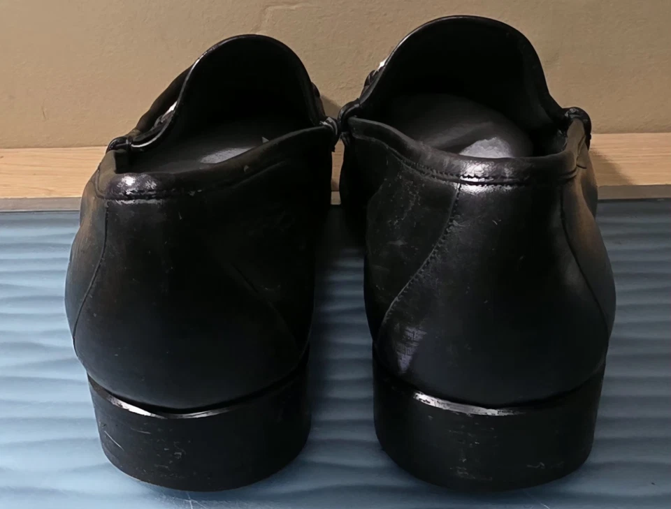 Gucci 015938 Zapatos Mocasines Clásicos de Cuero Negro Horsebit Para Hombre Talla 12D Foto 4 de 4