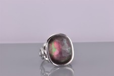 Sterling Silver 24mm Faceted Abalone Looped Statement Band Ring 16g 925 Sz: 7
