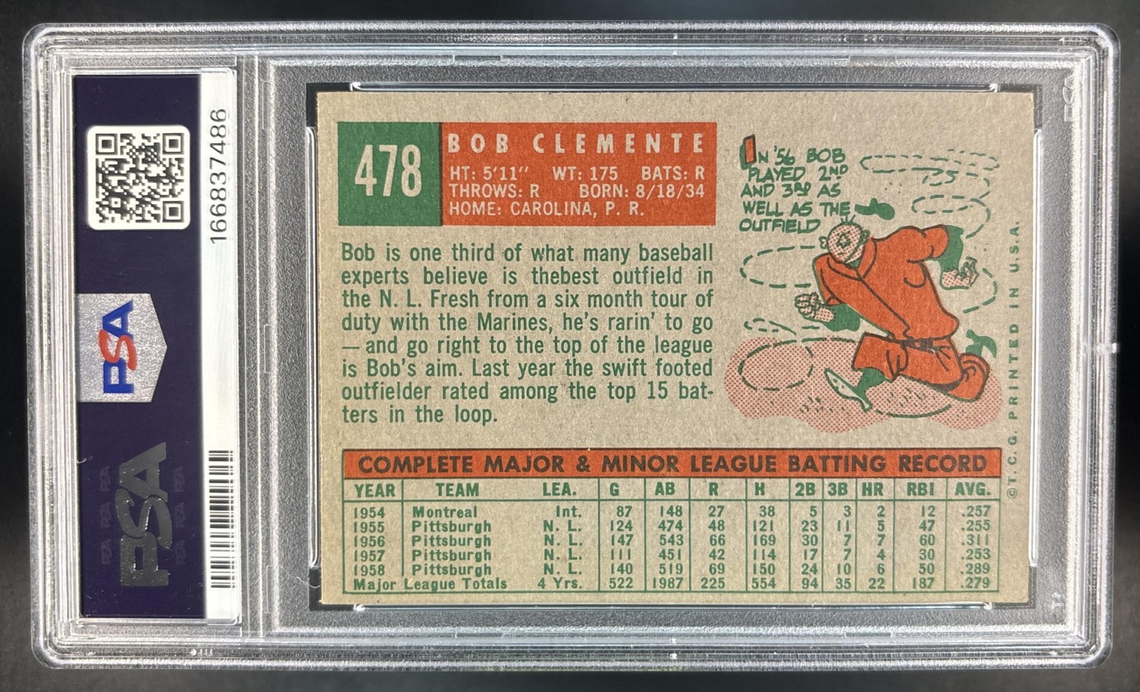 Bob Roberto Clemente 1959 Topps #478 PSA 4 Pittsburgh Pirates ES5 view 2