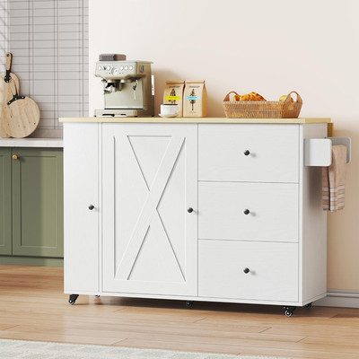 Rolling Kitchen Island Cart with Storage, Drop Leaf & Towel Rack, 47.2In