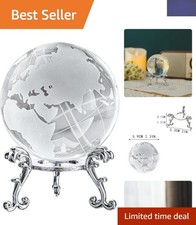 Unique K9 Crystal Globe Paperweight with Metal Stand - Sophisticated Desk Decor