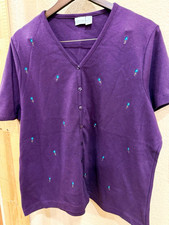 Y2K Cherokee Women's 1X Purple Floral V-Neck Button Front Short Sleeve