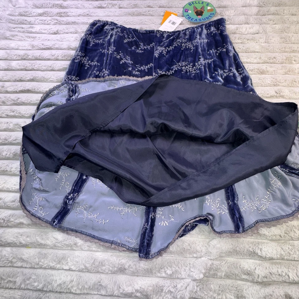 Mujer 10 Falda Azul Violeta Terciopelo Brillo Ditsy Floral Encaje $288 Fairy Grunge Foto 4 de 4