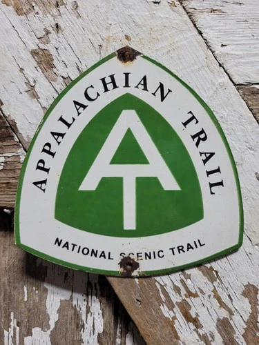 VINTAGE APPALACHIAN TRAIL PORCELAIN SIGN OLD SMOKY MOUNTAINS SCENIC HIKE PARK AT