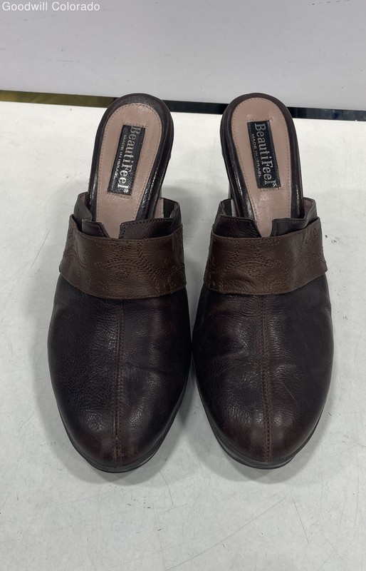Beautifeel Womens Brown Round Toe Slip-On Block Mule Heels Size 8.5