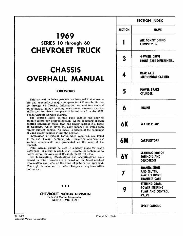 Manual de servicio para revisión de camioneta Chevrolet 1969 Foto 2 de 4
