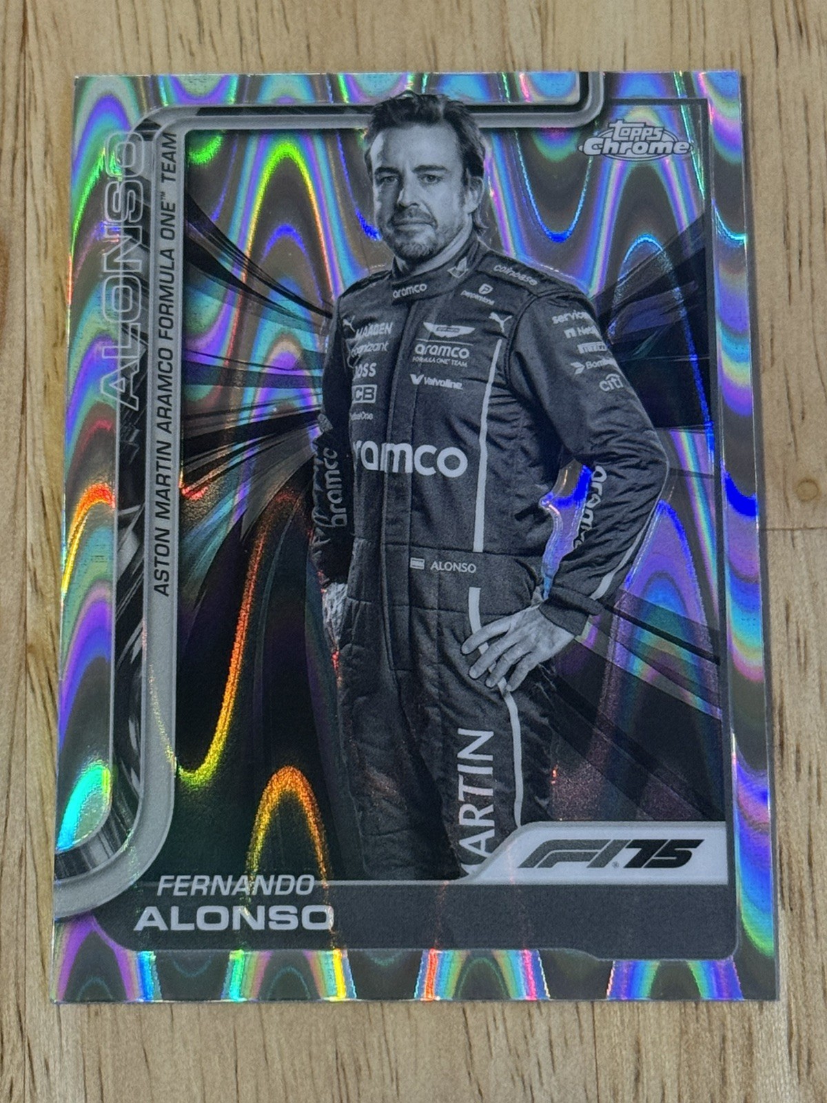 2025 Topps Chrome F1 Fernando Alonso Portrait B&W Raywave Black & White #9