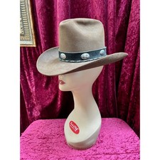 Vintage Brown Wool Cowboy Hat with Silver Conchos Western Style - Stetson Junior