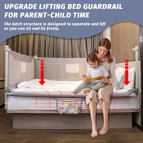 Upgrade Bed Guard Rail Full Size Queen King Twin Bed Toddlers Baby Grey1 Piece 7 - Picture 6 of 7