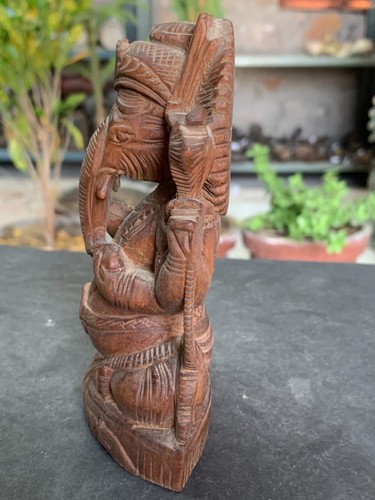 1800's Indian Antique Handcrafted Wooden Lord Ganesha Sitting Statue Figurine 5" - Picture 7 of 11