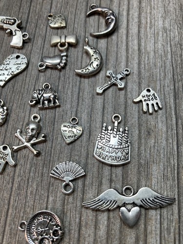 LOT Charms Necklace Bracelet Jewelry Making Supplies Crafting DIY Silver Toned - Picture 7 of 15