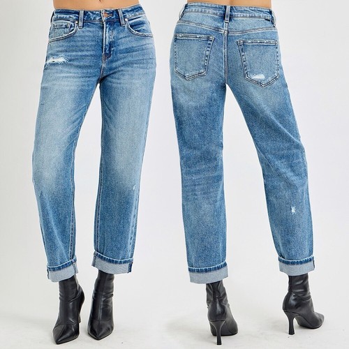 RISEN High Rise Ankle Boyfriend Distressed Jeans PGA21013