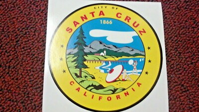 SANTA CRUZ, CITY OF, 1866, CALIFORNIA, VERY COLORFUL, STICKER, VERY COOL, 4''