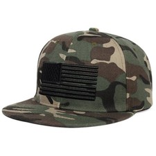 Camo  Black American Flag Embroidered Flat Brim Baseball Cap Hat Adjustable