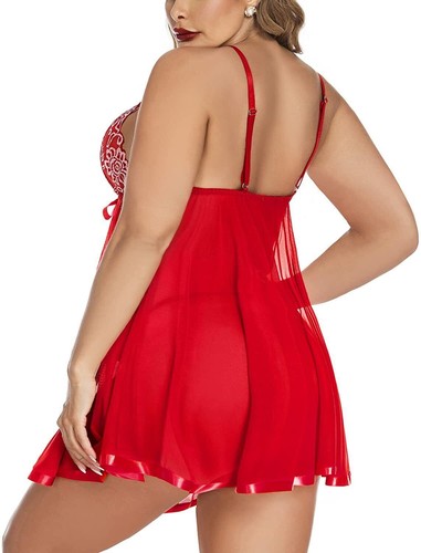 Plus Size Lingerie for Women Sleepwear Set Lace Babydoll Chemise M-4XL Best Gift - Picture 15 of 21