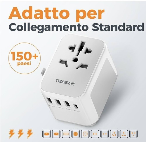 adattatore universale da viaggio Presa Universale da Viaggio 3 USB A e 1 USB C - Foto 3 di 6