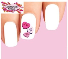 Waterslide Nail Decals Set of 20 - Valentines Candy Hearts Love Kiss Me