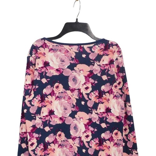 Croft Barrow Top Womens M S Blue Pink Cotton Henley Long Sleeve Floral Casual - Picture 5 of 11