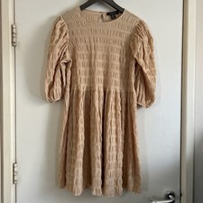 Women's Primark Beige Mini Dress Top with Half Sleeves - Size 10