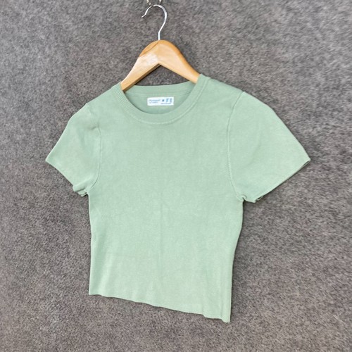 Primark Top Womens Medium Green Knit Short Sleeve Crew Neck Cropped 28507 - Picture 2 of 10