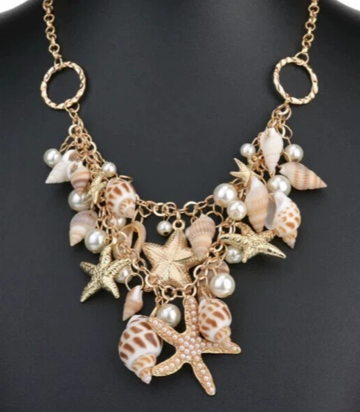 Mermaid Ocean SHELLS Beach STARFISH Sea PEARLS Betsey Johnson Shell Necklace - Image 2 of 4